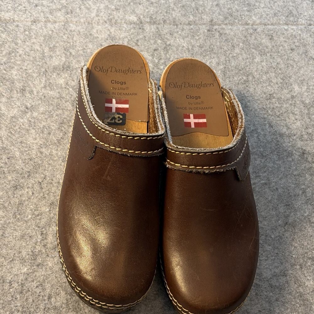 Olof Daughters Women's Brown Leather Clog Sandal Slip-On US 7 EU 37 Denmark